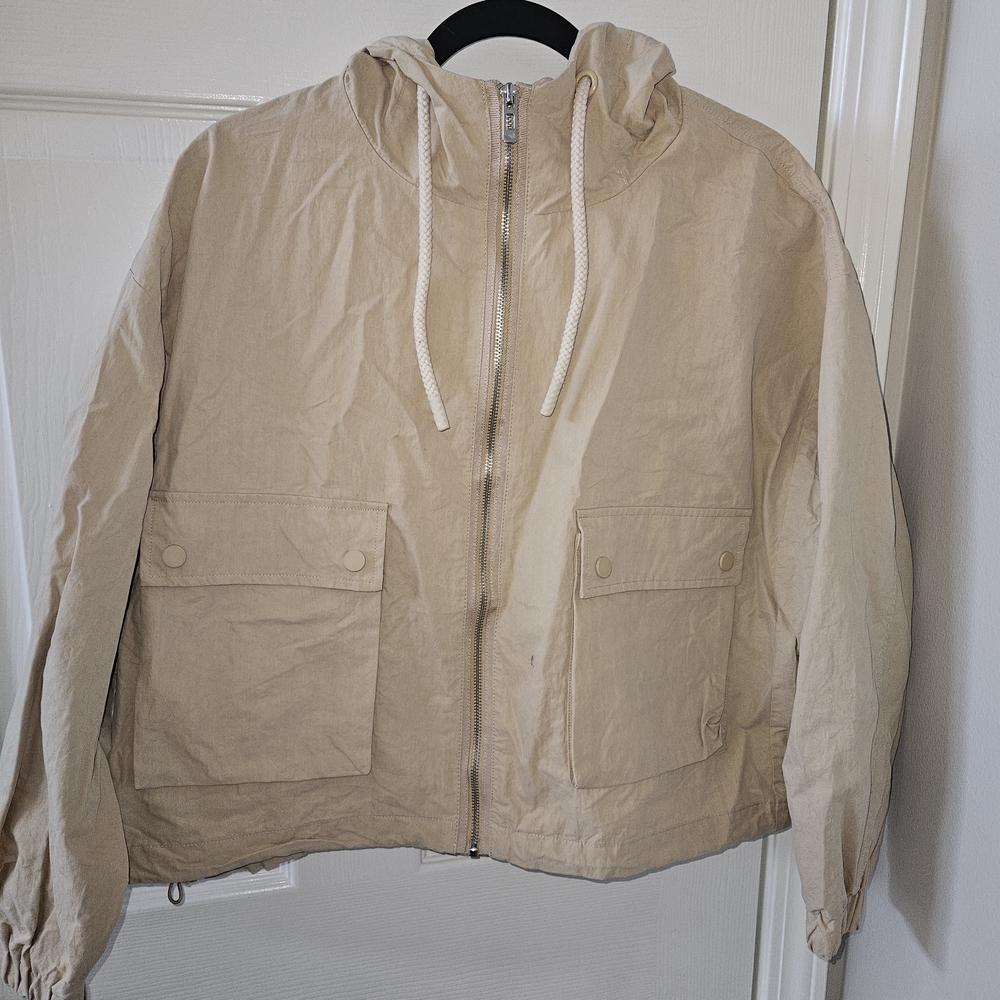 ZARA Khaki Beige Cropped Windbreaker Jacket - Size M - Utility Style